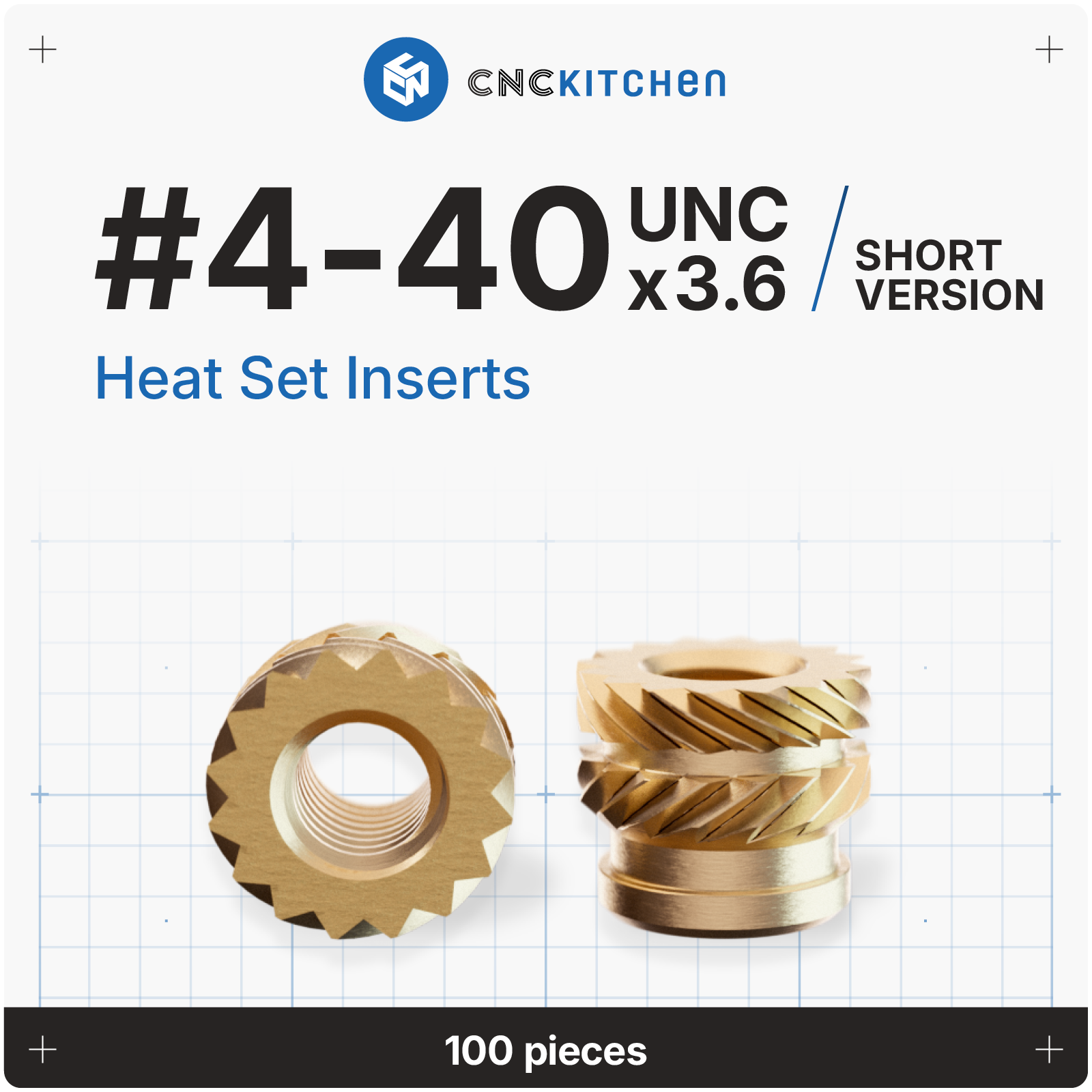 Heat Set Insert #4-40 x3.6 mm (Short Version) - 100 pieces