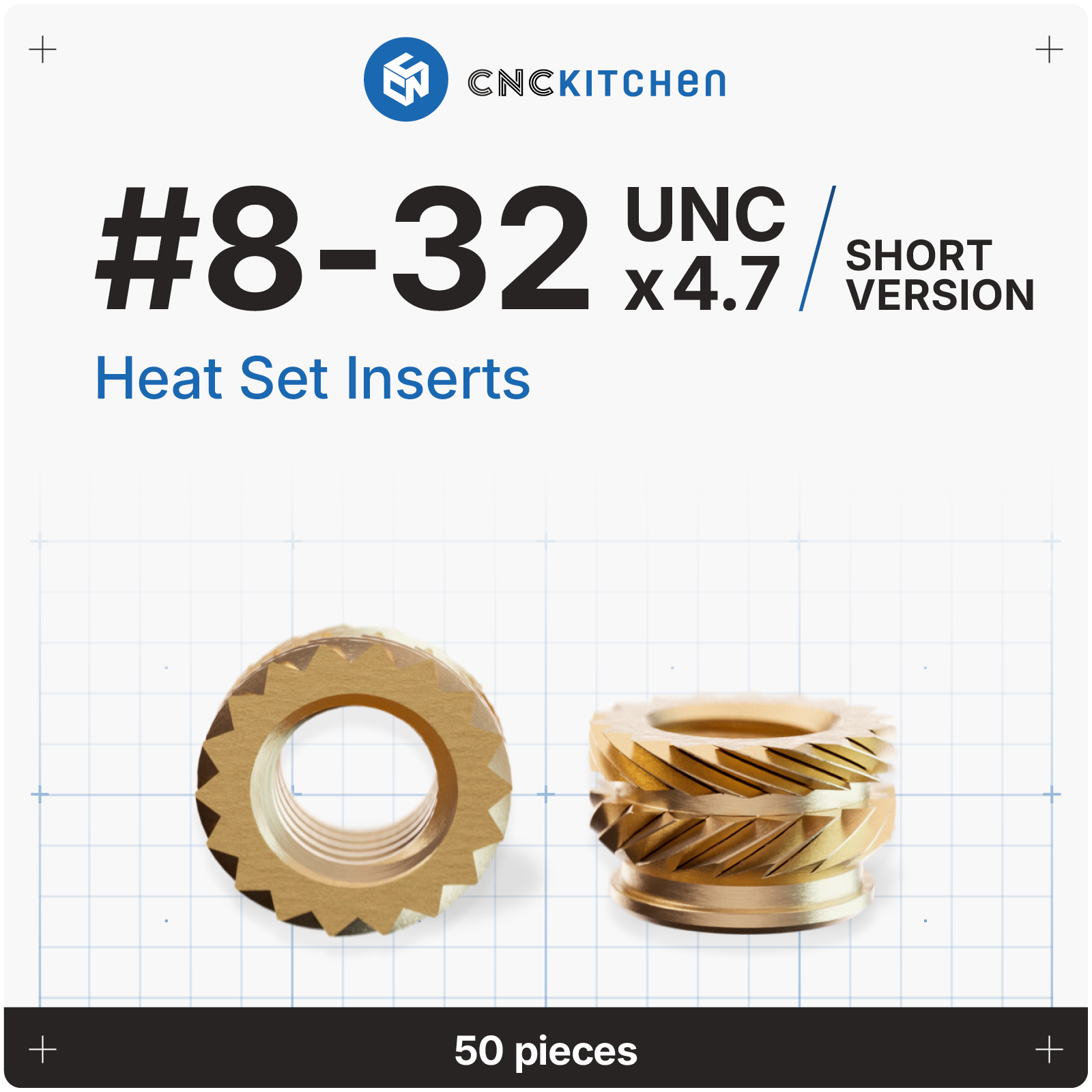 Heat Set Insert #8-32 x 4.7 mm (Short Version) - 50 pieces