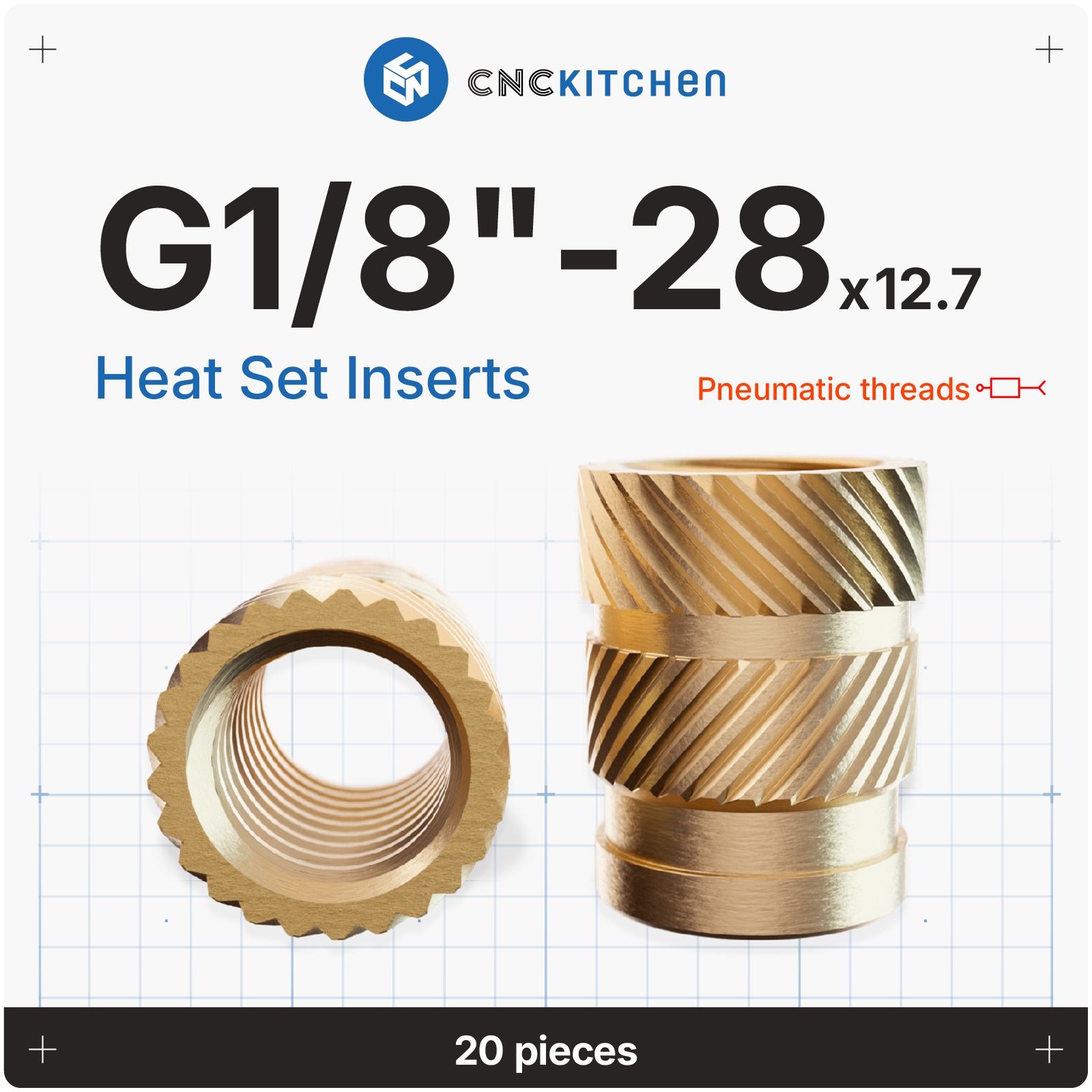 Threaded insert  G1/8-28x12.7 for pneumatic fittings - 20 pieces