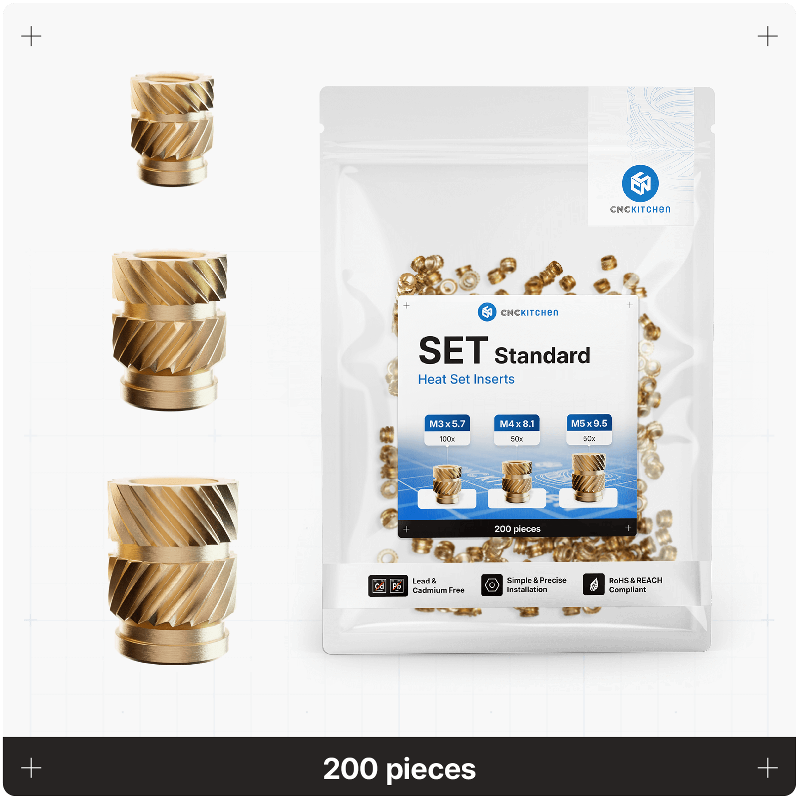 Heat Set Inserts - SET STANDARD - 200 pieces