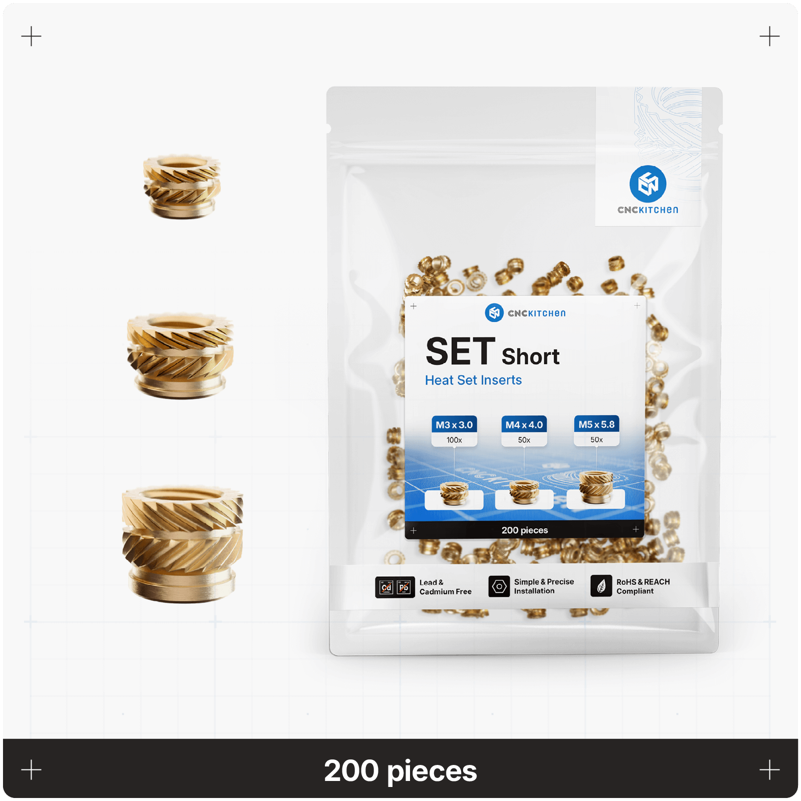 Heat Set Inserts - SET Short - 200 pieces