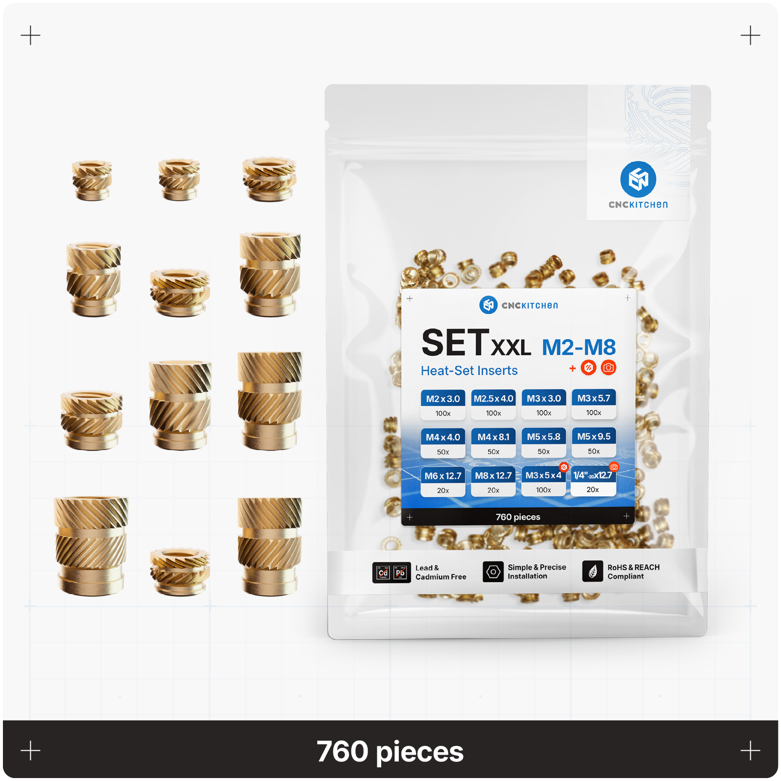 Metric Heat Set Insert - SET XXL - 760 pieces