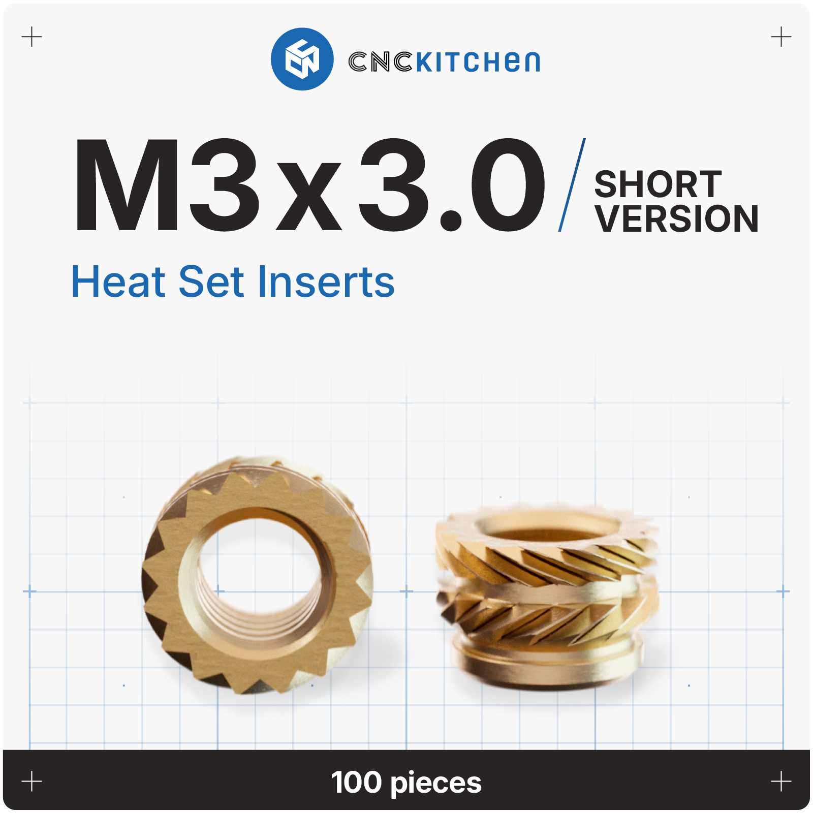 Heat Set Insert M3 x 3 (Short Version) - 100 pieces