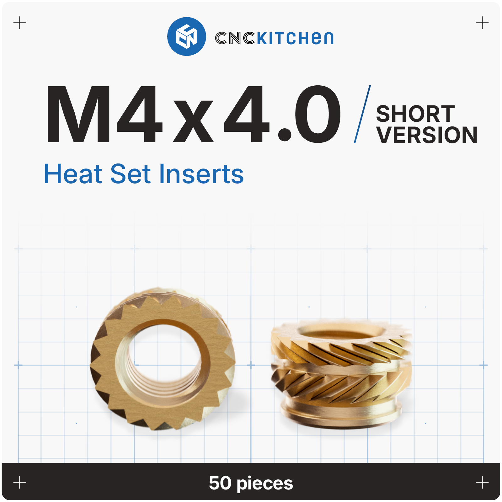 Heat Set Insert M4 x 4 (Short Version) - 50 pieces