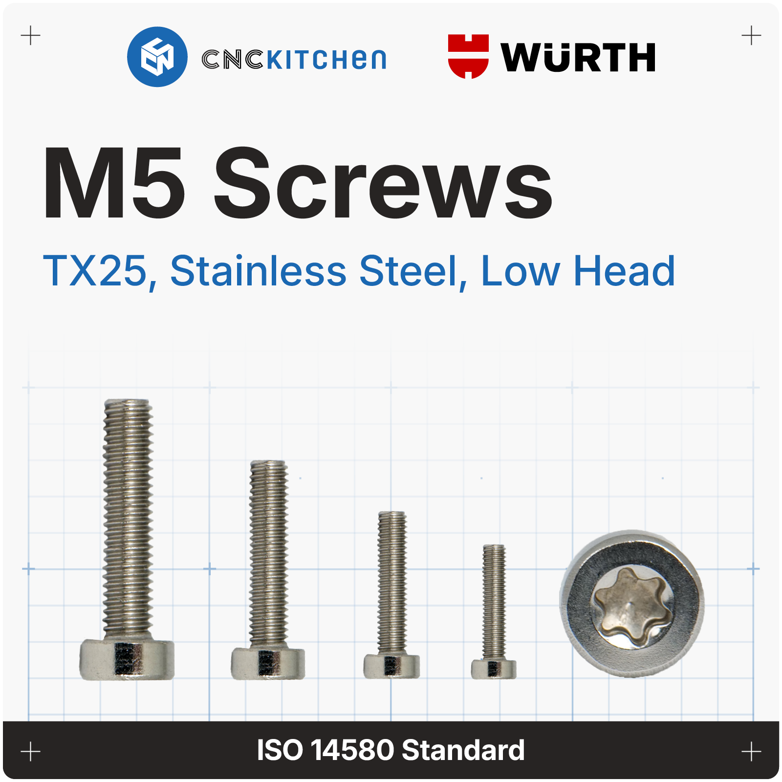 M5 Screw, TX25, stainless steel AISI 304, low head